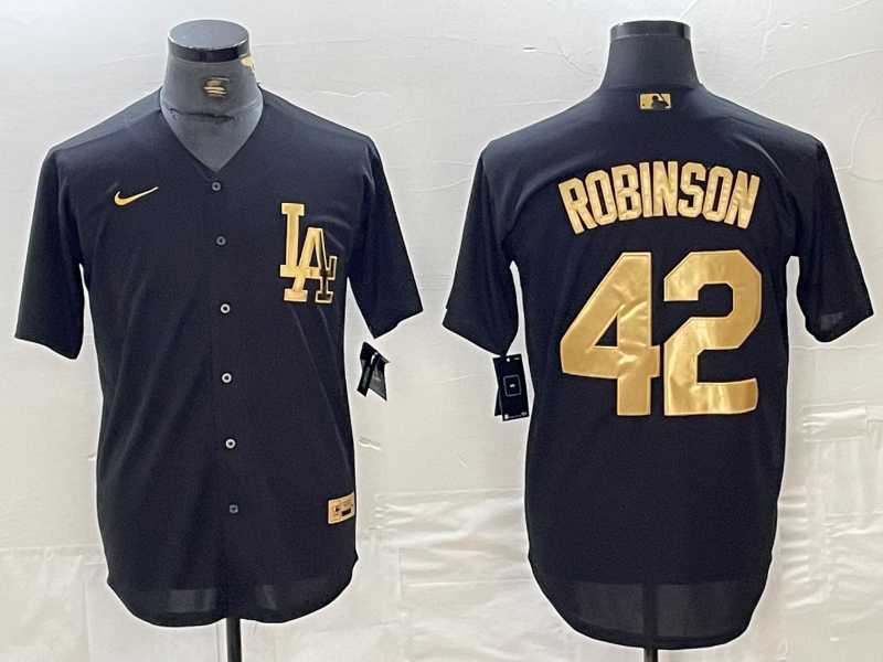 Men%27s Los Angeles Dodgers #42 Jackie Robinson Black Gold Cool Base Stitched Jersey->los angeles dodgers->MLB Jersey